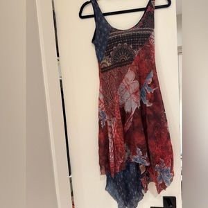 Desigual Pattern Dress with Asymmetrical Hem, women’s, blue, red Size S